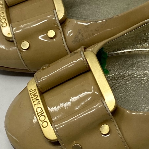 Jimmy Choo Morse Patent Leather Tan Beige Ballerina Flats Size 37 - Picture 5 of 10
